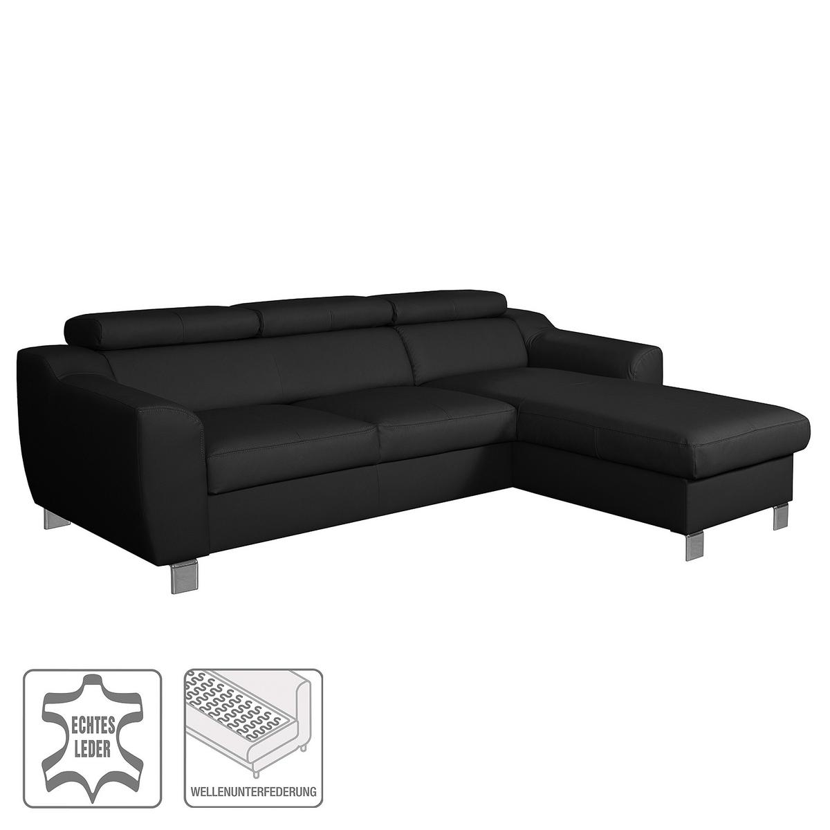 Ecksofa Aspen Lederlook Schwarz 242x176 cm - Chromfarben/Schwarz, Design, Leder/Textil (242/176cm) - Livetastic
