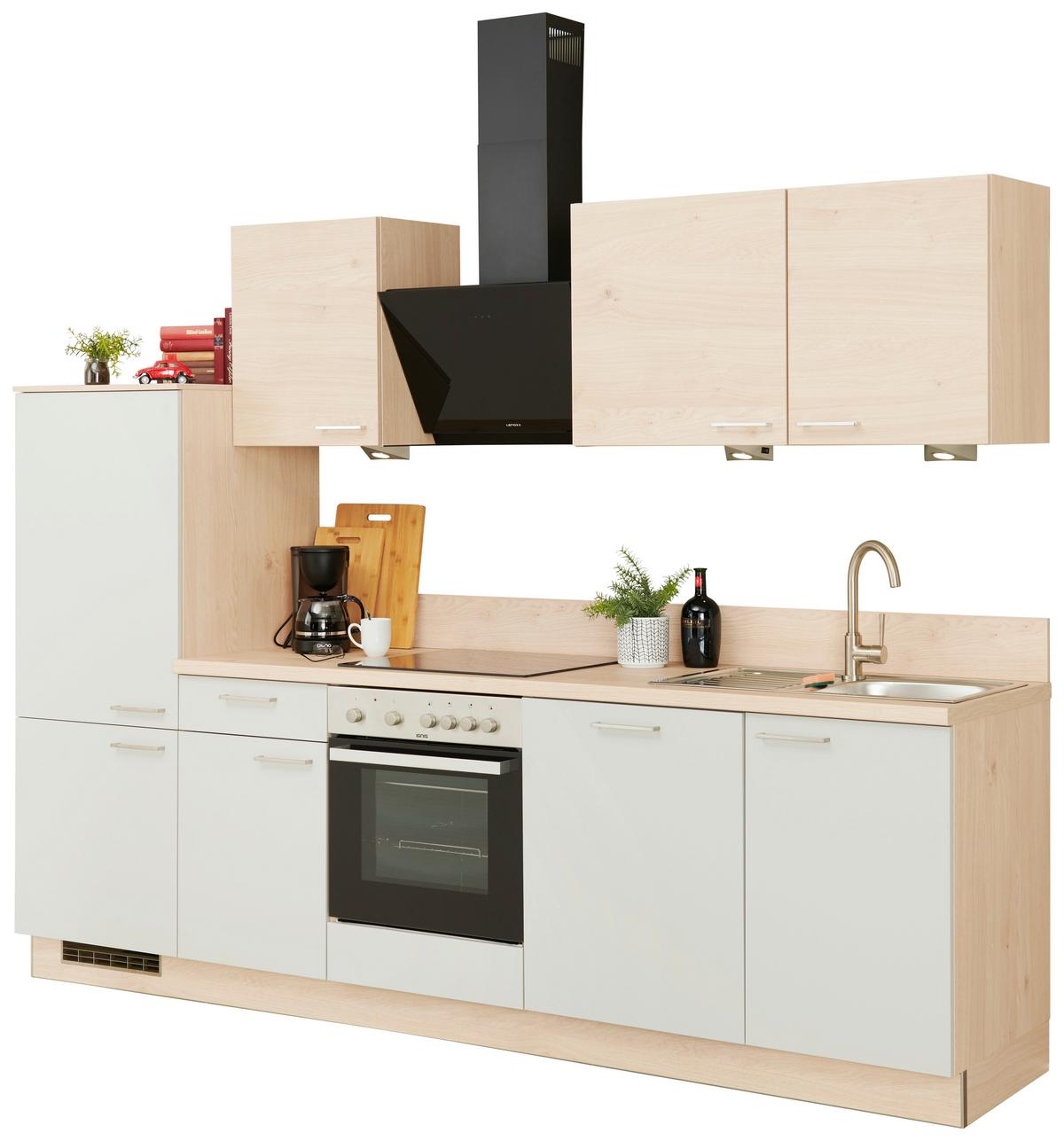 Küchenzeile Win mit Geräten 280 cm Hellgrau/Eiche Dekor - Basics, Holzwerkstoff (280cm) - Express