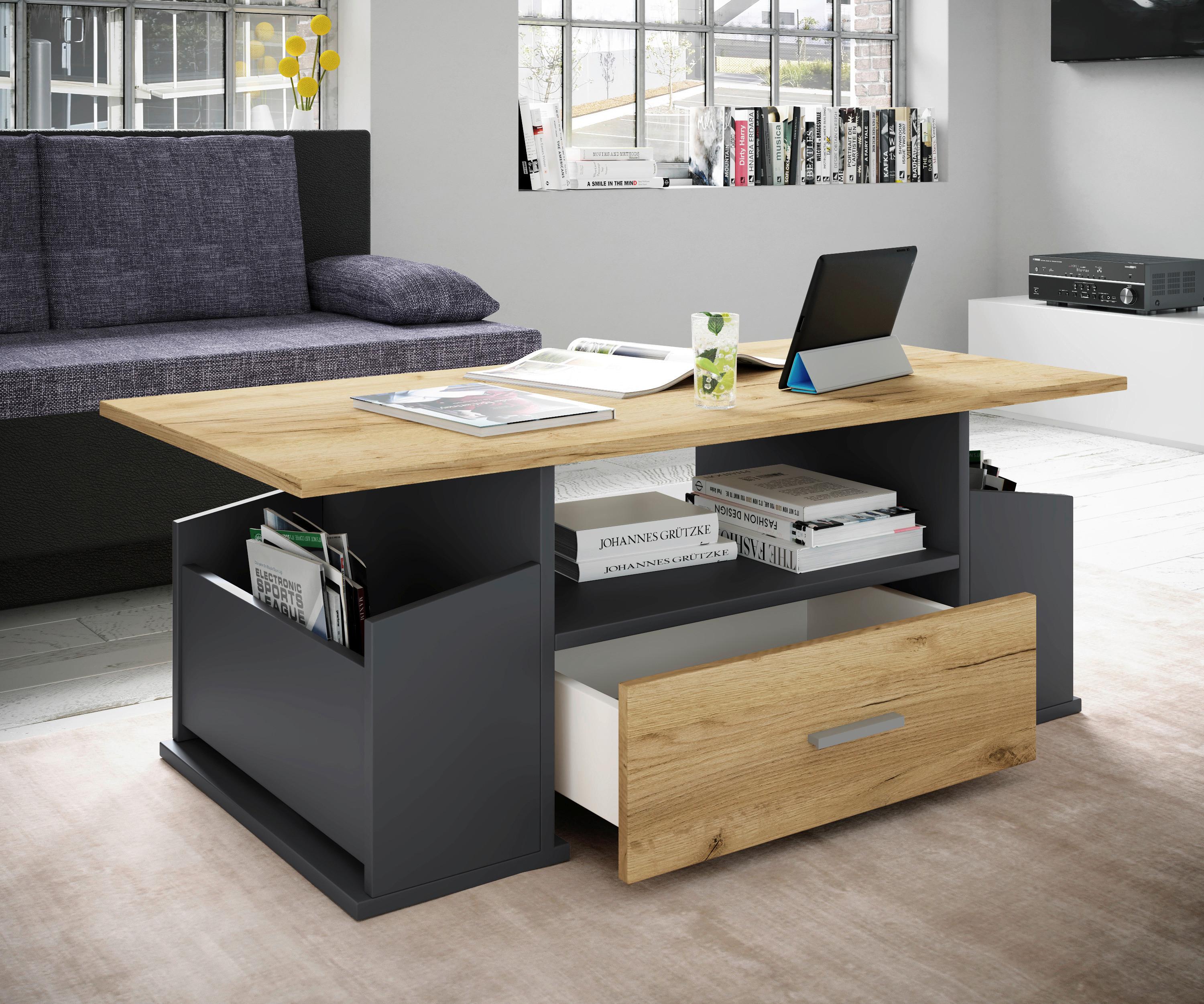 Couchtisch Junata Anthrazit Honigeiche - Honigeiche/Anthrazit, Design, Holzwerkstoff (110/52/44cm) - MID.YOU
