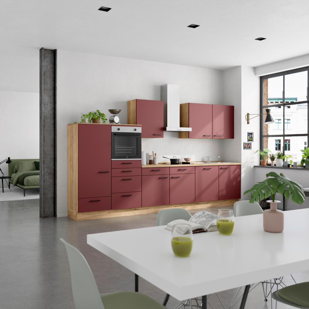 Küchenleerblock Easytouch Low-Line, L12 Links - Eichefarben/Rot, MODERN, Holzwerkstoff (360cm) - Nobilia