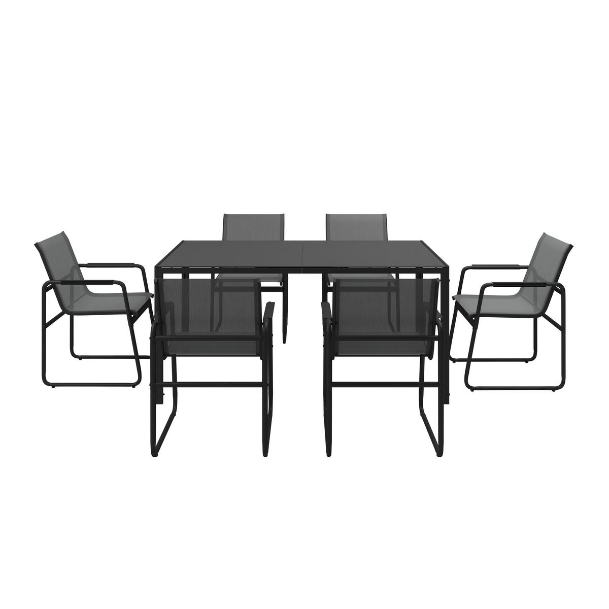 Gartenmöbel Set 7-tlg. Toulon Aus Metall/textil/glas - Dunkelgrau/Schwarz, MODERN, Glas/Textil (50/90/82/75/59,5/160cm) - Beldano