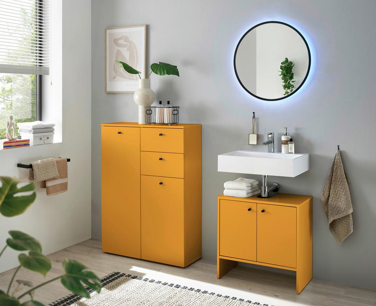 Kúpeľňová skrinka pod umývadlo KAIRO, žltá - čierna/žltá, Modern, kompozitné drevo/plast (60/60/35cm) - MID.YOU