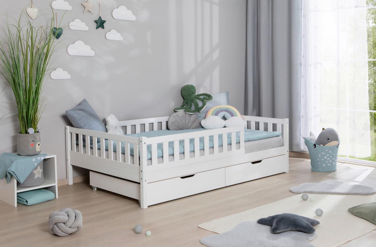 Hausbett Lou Bettschublade Weiß B: 140 cm - Weiß/Naturfarben, MODERN, Holz (140/200cm) - MID.YOU