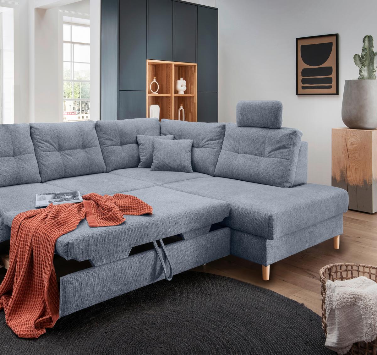 Ecksofa Brizzini Hellblau S: 264x206 Cm - Naturfarben/Hellblau, MODERN, Textil (264/206cm) - Livetastic