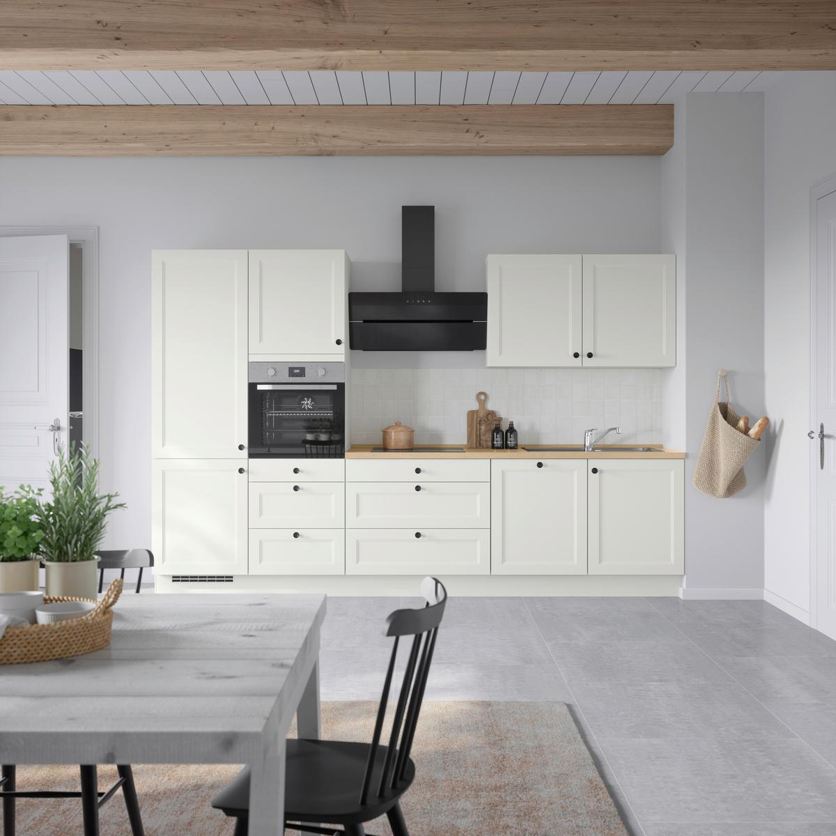 Kuchynská linka 330 cm, biela/dekor dub Sierra - čierna/biela, Modern, kov/kompozitné drevo (330cm) - Nobilia