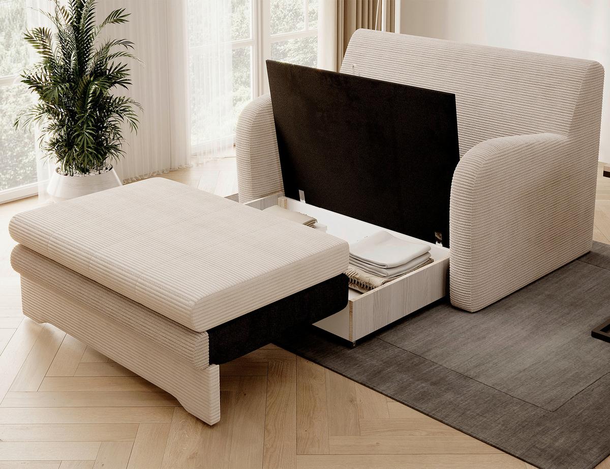 Schlafsofa Ario Beige B: 130cm - Beige/Schwarz, Design, Textil (130/85/103cm) - MID.YOU