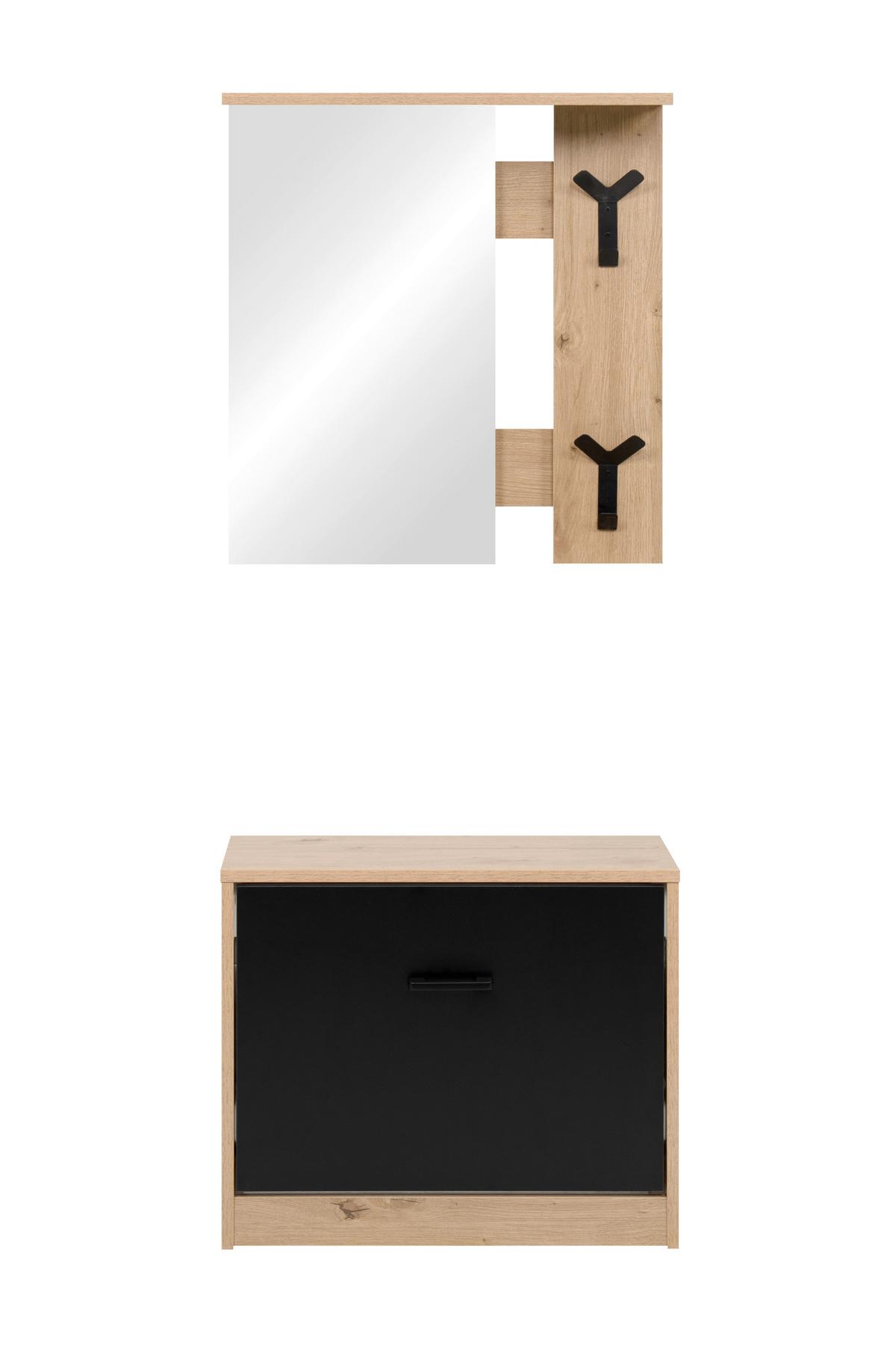 Garderobe Limone Eiche Artisan/Schwarz B: 56cm - Schwarz/Eiche Artisan, Design, Glas/Holzwerkstoff (56/180/24,5cm)