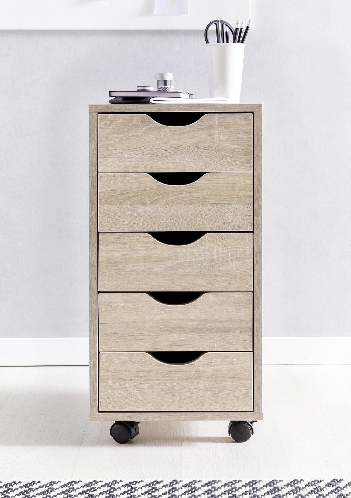 Rollcontainer Eiche Dekor Mina BxHxT 33x68x38 cm - Eichefarben, MODERN, Holzwerkstoff/Kunststoff (33/68/38cm) - MID.YOU