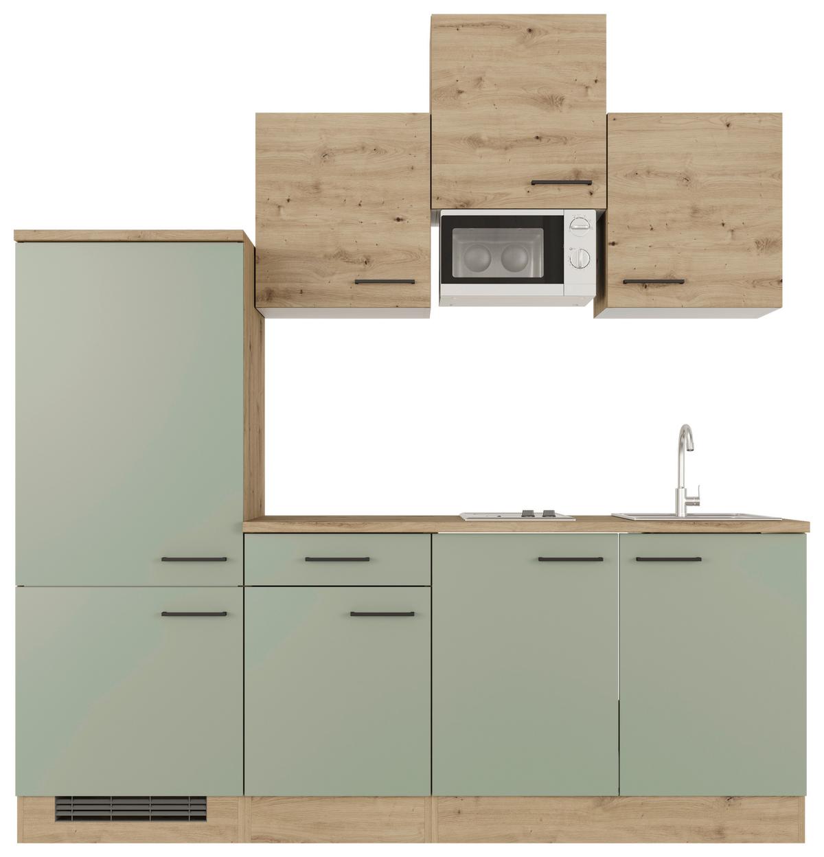 Küchenblock Cara Eiche Artisan/Grün B: 210 cm - Eiche Artisan/Grün, MODERN, Holzwerkstoff (210cm) - FlexWell