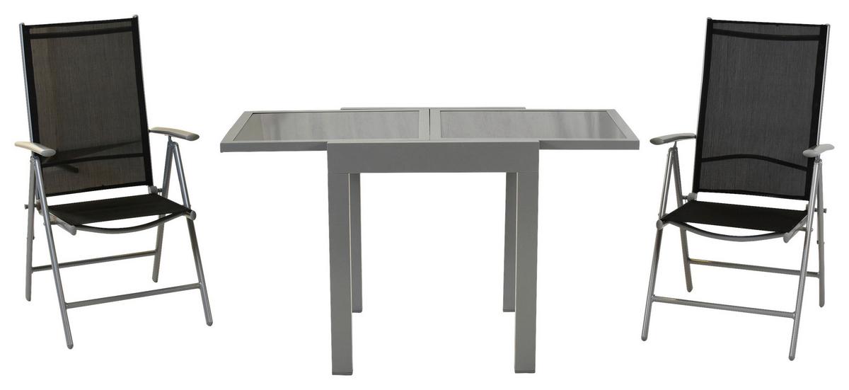 Gartenmöbel Set 3-tlg Amalfi Aus Metall/textil - Silberfarben, MODERN, Textil/Metall - Gardenson