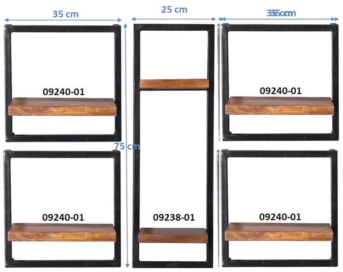 Wandregalset 5-tlg. Mangoholz B: 105cm - Schwarz/Naturfarben, Design, Holz/Metall (105/75/25cm) - MID.YOU
