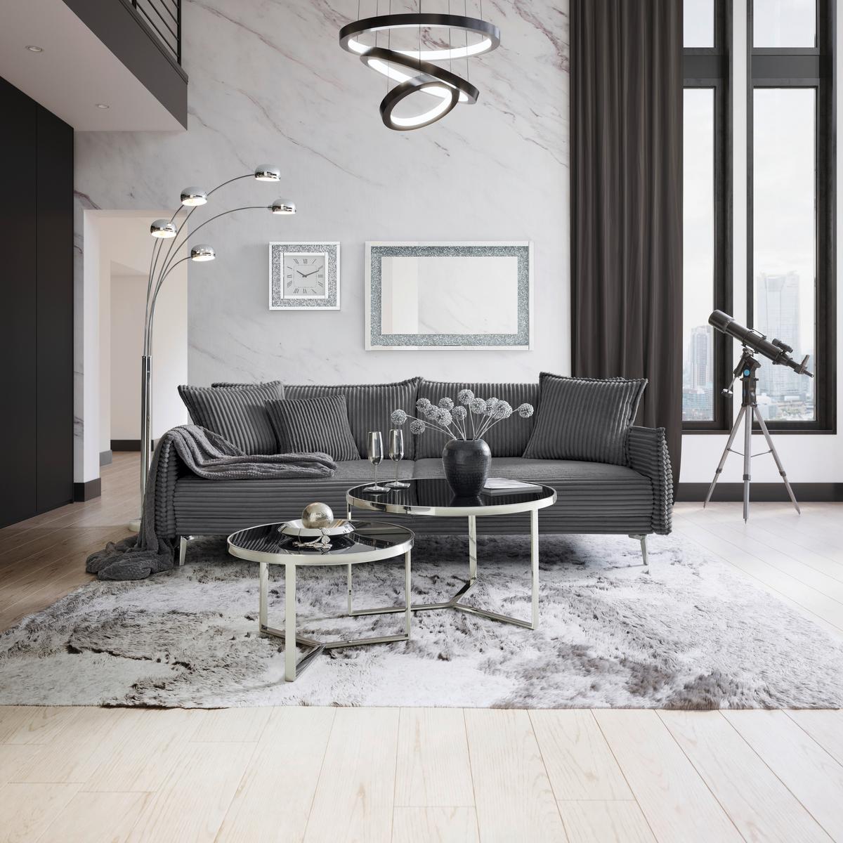 Velká pohovka KISS -TOP- - barvy chromu/modrošedá, Moderní, kov/dřevo (241/90/117cm) - Mömax