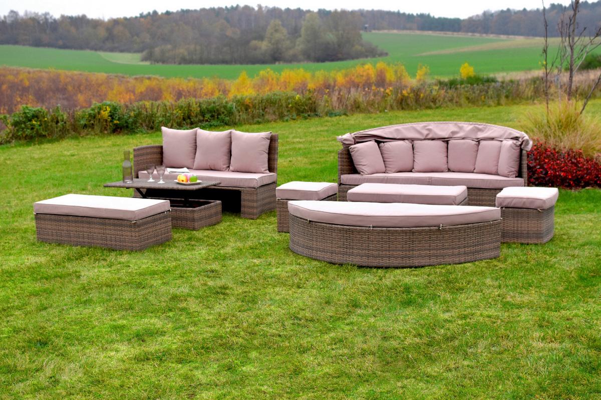 Gartenmöbel Set 8-tlg Riva Aus Kunststoff Mit Kissen - Naturfarben, MODERN, Kunststoff/Metall (180/147/183cm) - Gardenson