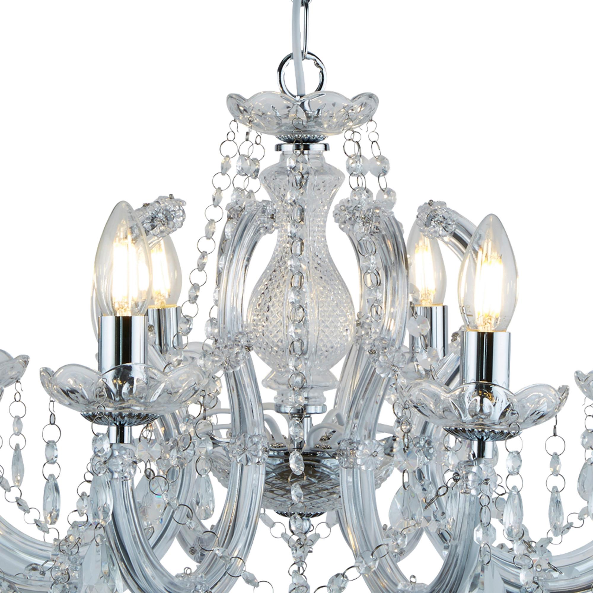 Kronleuchter Marie Therese 9xe14, Chromfarben, mit Behang - Chromfarben, KONVENTIONELL, Glas/Kunststoff (61/100cm)