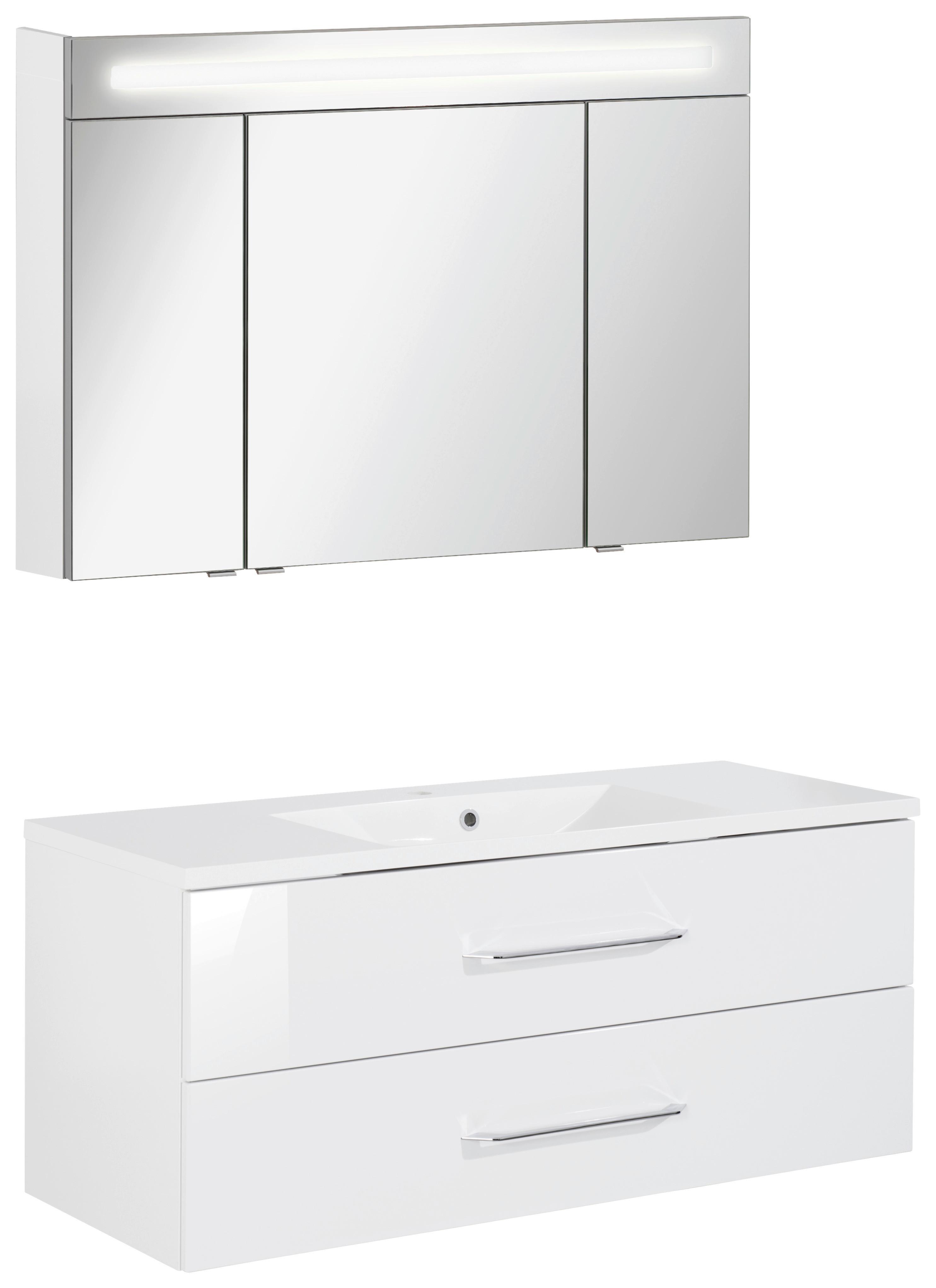 Badezimmer Clever Weiß/Weiß Hg B: 120cm - Weiß Hochglanz/Weiß, MODERN, Glas/Holzwerkstoff (120/118,9/45,7cm) - MID.YOU