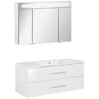 Badezimmer Clever Weiß/Weiß Hg B: 120cm - Weiß Hochglanz/Weiß, MODERN, Glas/Holzwerkstoff (120/118,9/45,7cm) - MID.YOU