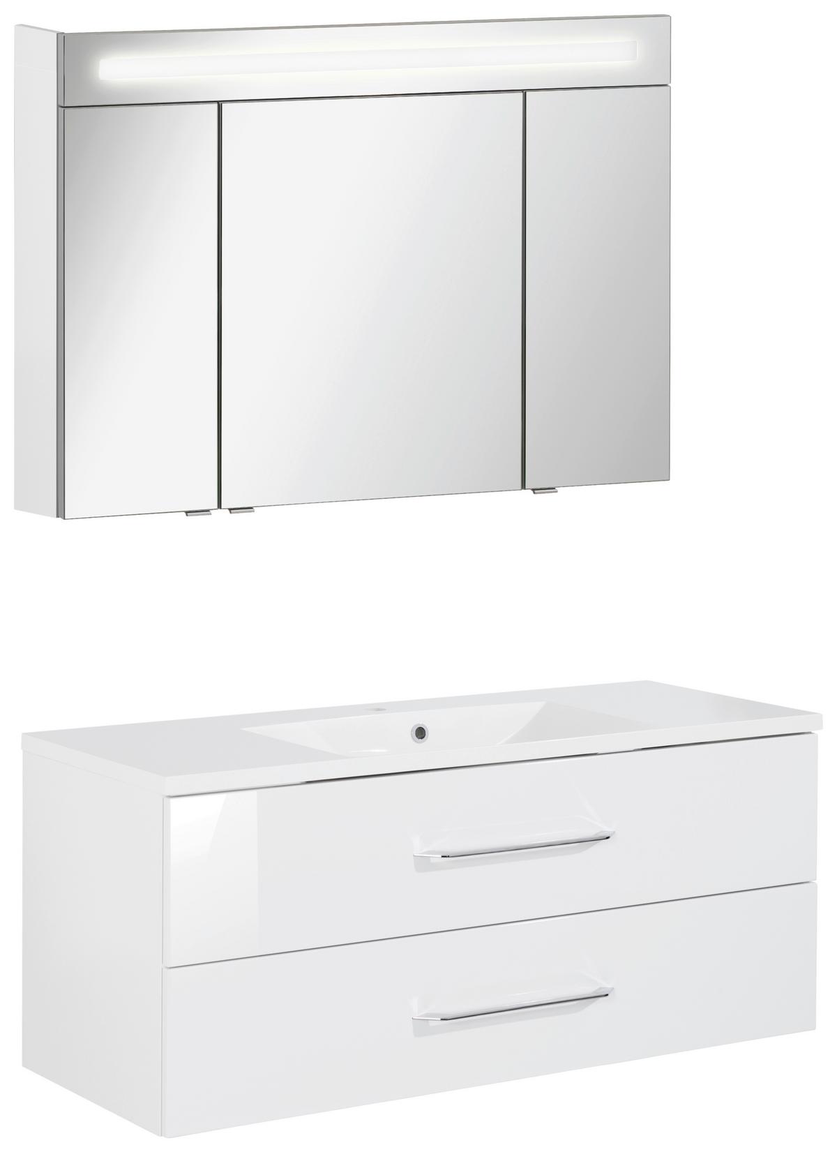 Badezimmer Clever Weiß/Weiß Hg B: 120cm - Weiß Hochglanz/Weiß, MODERN, Glas/Holzwerkstoff (120/118,9/45,7cm) - MID.YOU