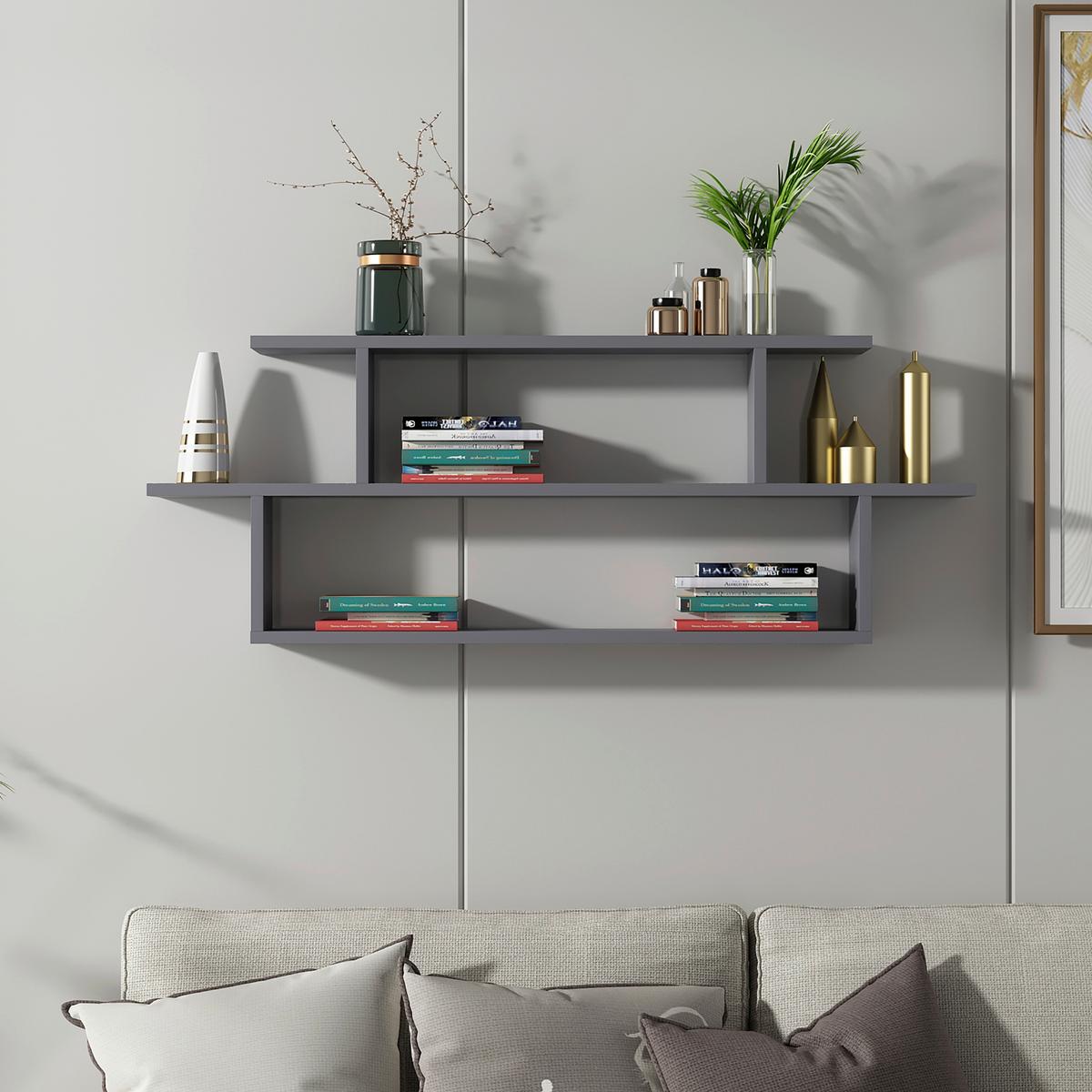 Wandregal Seneca - Anthrazit, Design, Holzwerkstoff (120/44,6/14,6cm) - MID.YOU