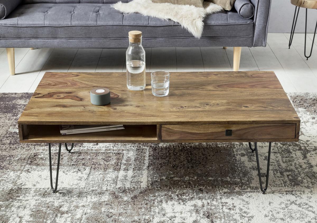 Couchtisch Holz Mit Stauraum Bagli, Sheesham/schwarz - Sheeshamfarben/Schwarz, Design, Holz/Metall (117/60/40cm) - MID.YOU