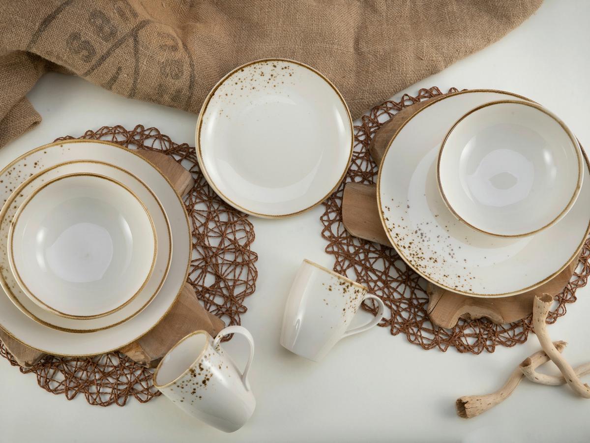 Kombinovaný servis 16-dielny biela/krémová - biela/krémová, Basics, keramika - Creatable