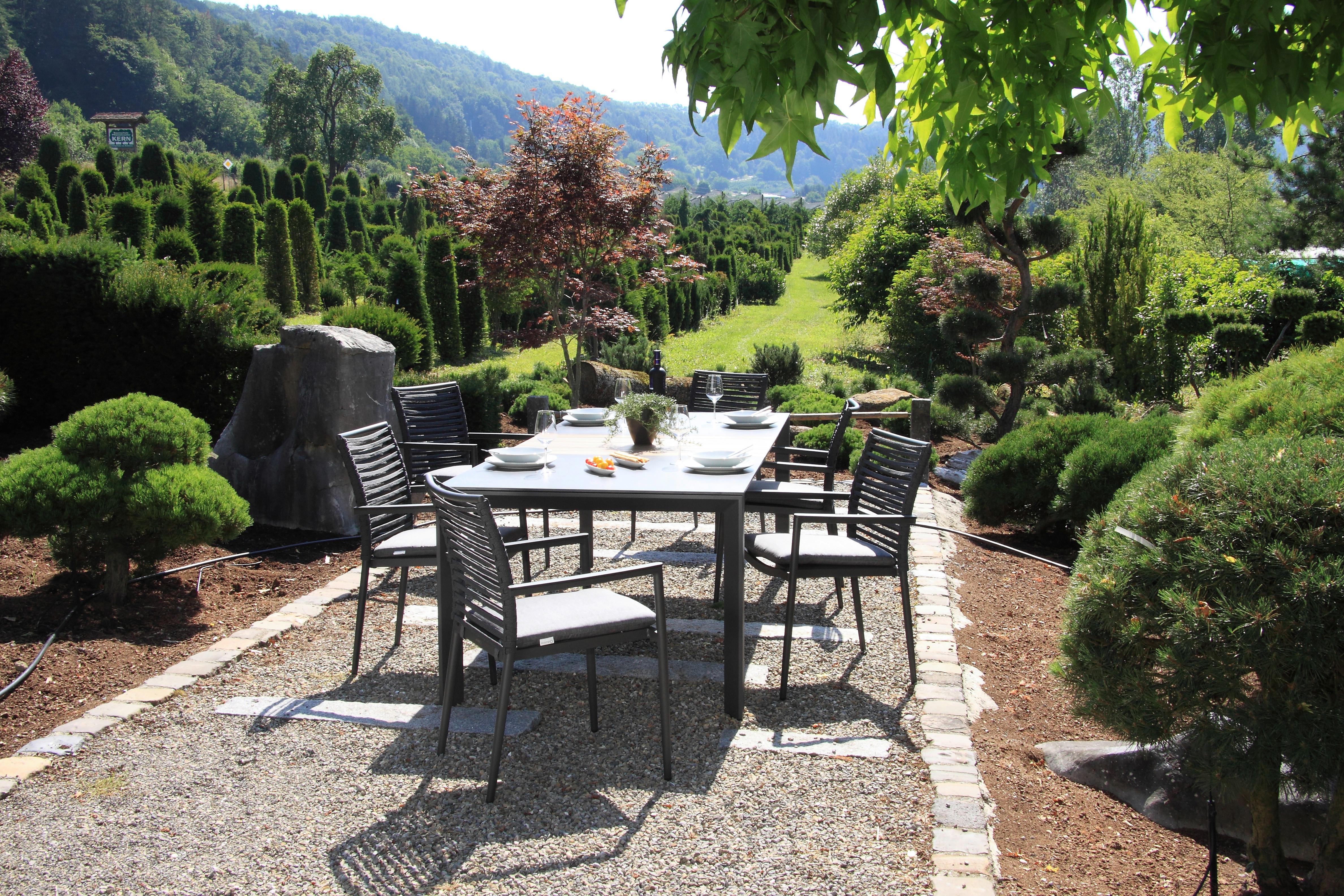 Gartenset 5--teilig. Metall/Glas/ Textil/Kunststof/Holzwerkstoff - Dunkelgrau/Anthrazit, Basics, Glas/Holzwerkstoff (180+60/100/74cm) - Acamp