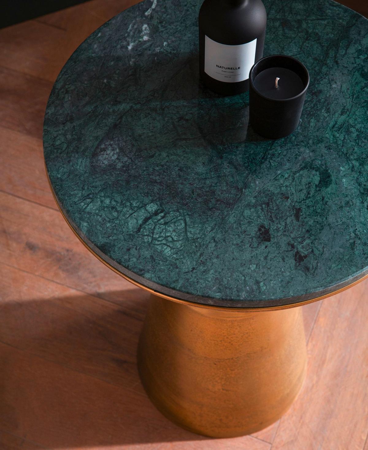 Beistelltisch Grün, Goldfarben L: 40 Cm - Goldfarben/Grün, Design, Stein/Metall (40/40/56,5cm) - Livetastic