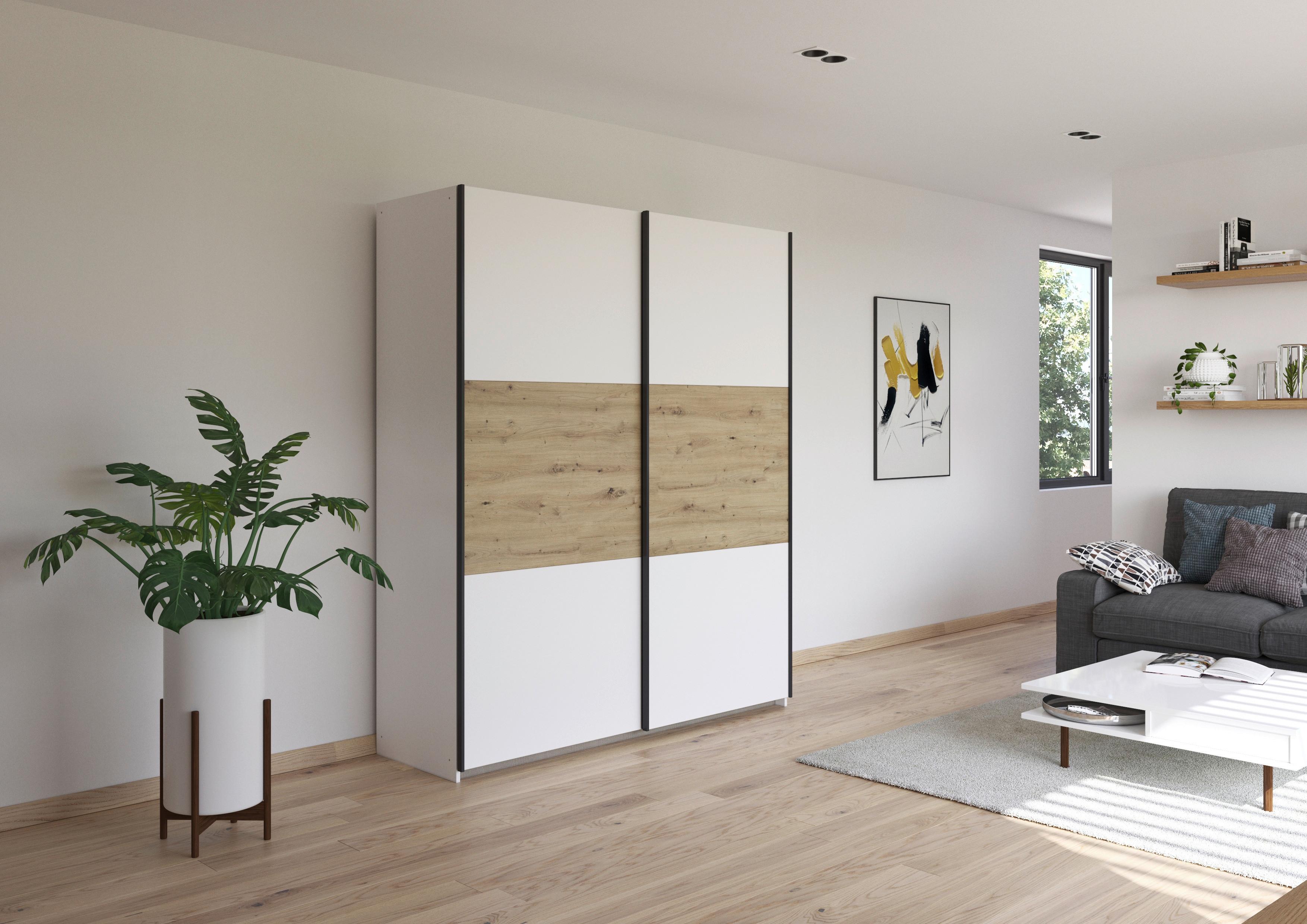 Schwebetürenschrank Neo Weiß Eiche Artisan Dekor - Weiß/Eiche Artisan, MODERN, Holzwerkstoff (175/210/59cm) - Rauch Möbel