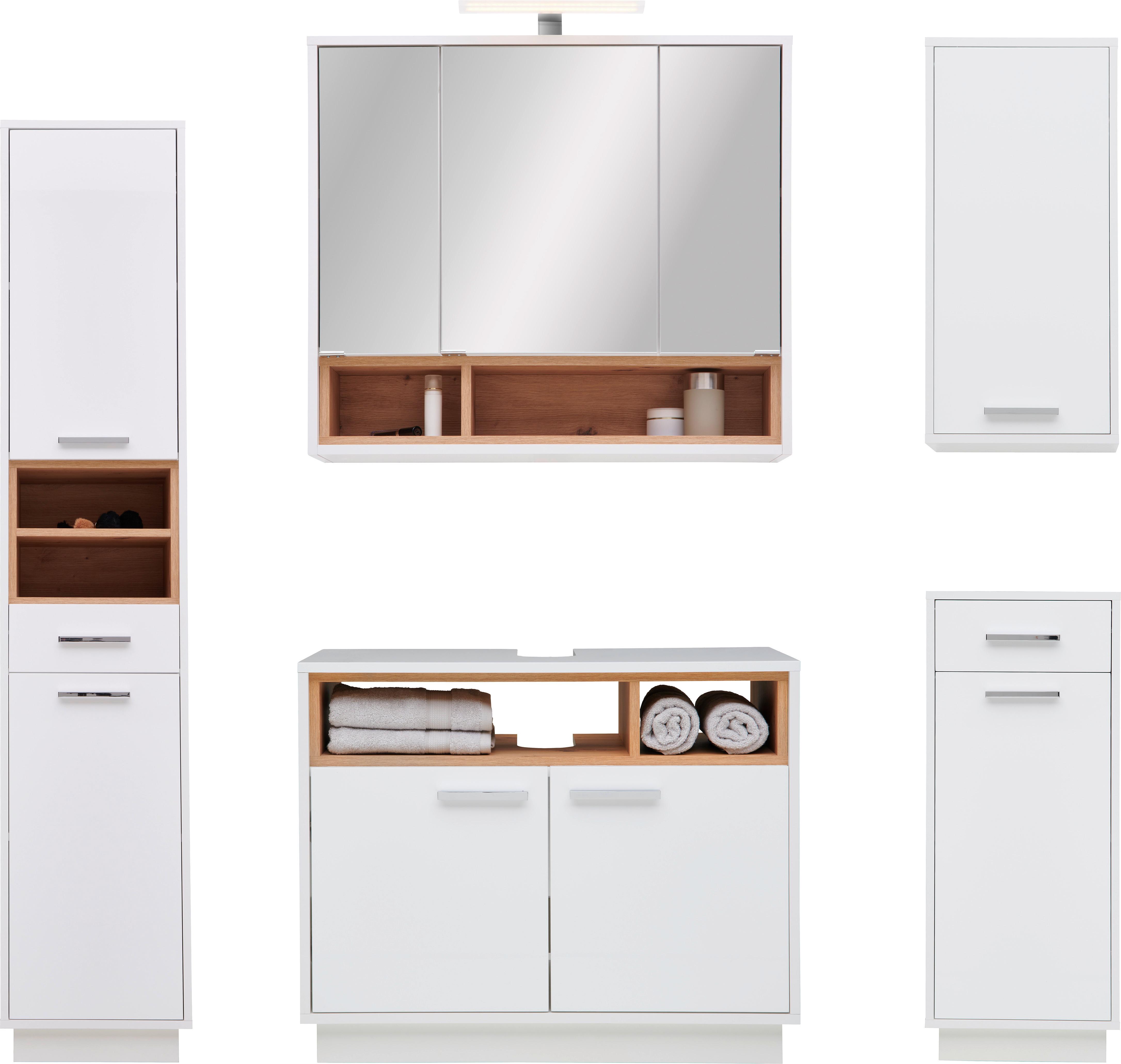 Badezimmer Milano Weiß, Dekor Artisan B: 156 cm - Weiß/Eiche Artisan, MODERN, Holzwerkstoff (156/190/40cm)