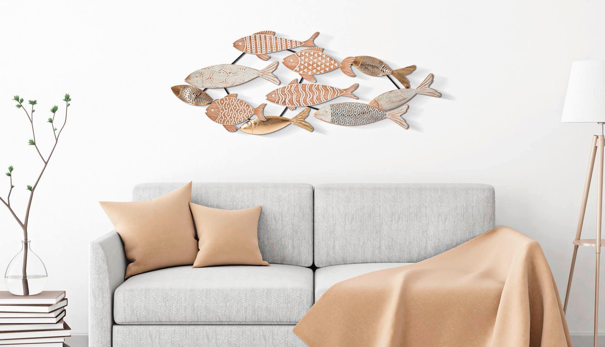 Wanddeko Fishy Naturfarben/Grau/Weiß B: 118cm - Naturfarben/Weiß, Basics, Holzwerkstoff/Metall (118/46.4/5.7cm)