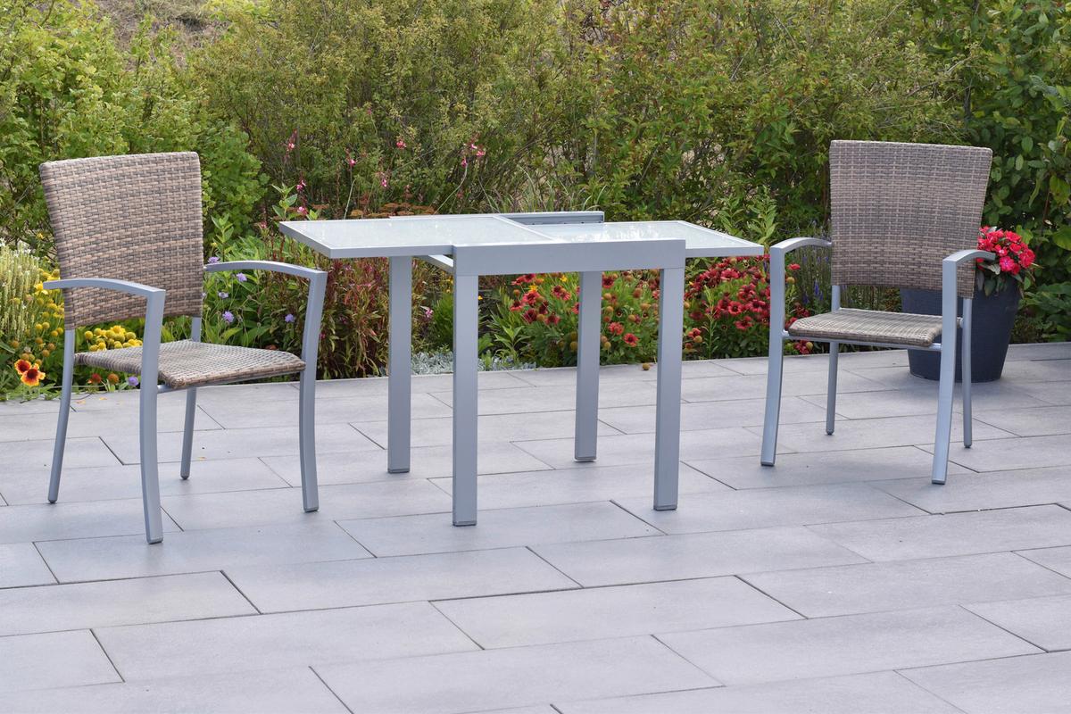 Balkonset Savona - Silberfarben/Naturfarben, MODERN, Kunststoff/Metall - Gardenson