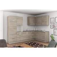 Eckküche Ip2200 ohne Geräte 320x185 cm Grau/Eiche Dekor - Kaschmir/Eichefarben, Basics (320/185cm)
