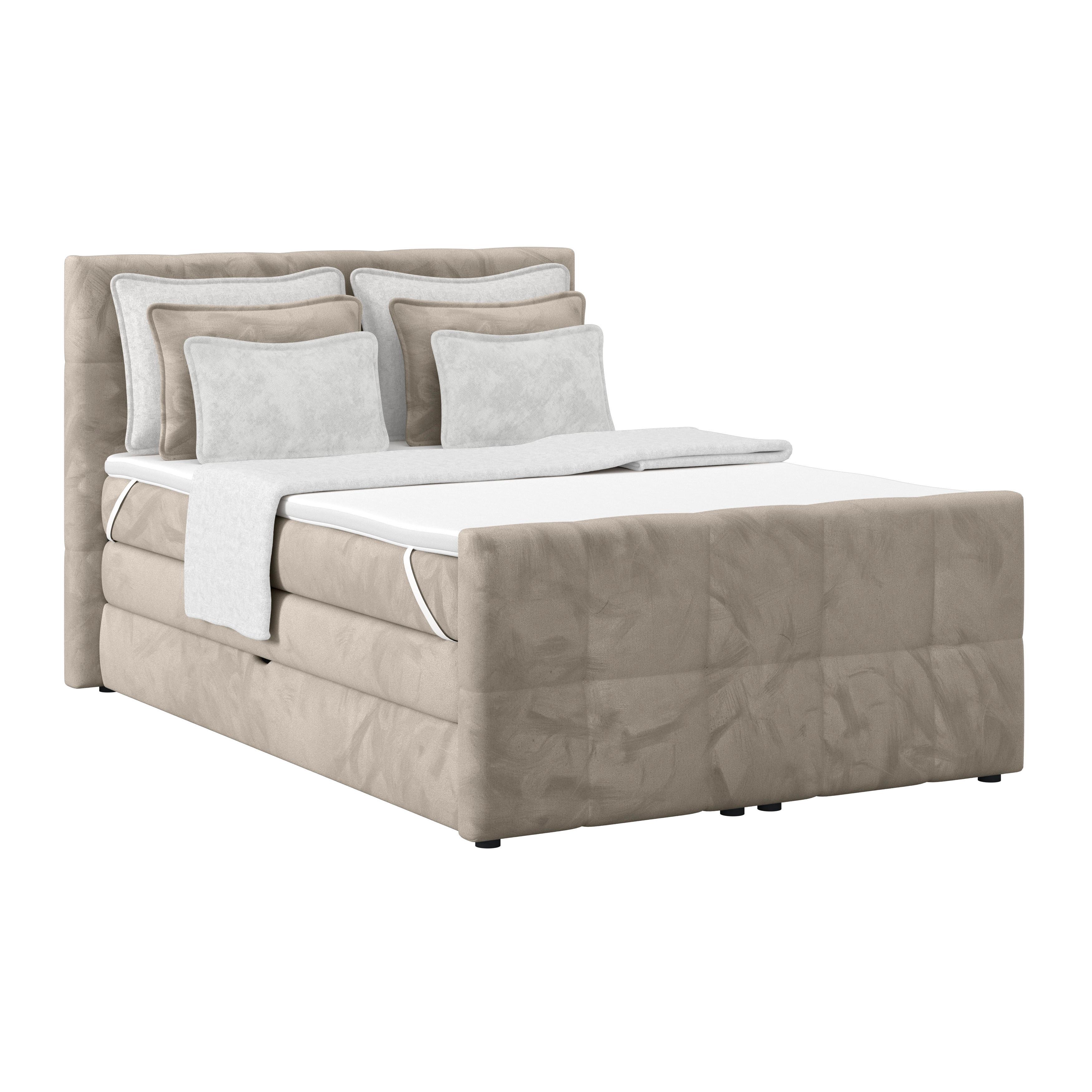 Boxspringbett Mit Topper Und Bettkasten 140x200 Cm Medino - Taupe, KONVENTIONELL, Holz/Holzwerkstoff (140/200cm) - Luca Bessoni