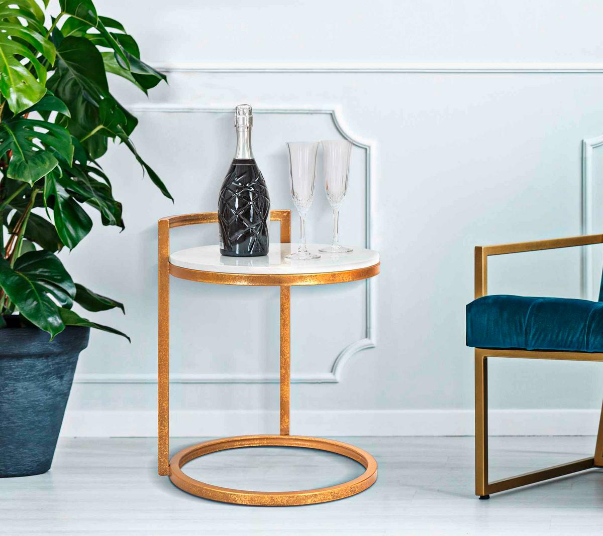 Couchtisch Marble Goldfarben, Weiß B: 40 Cm - Goldfarben/Weiß, Basics, Stein/Metall (40/50/43cm)