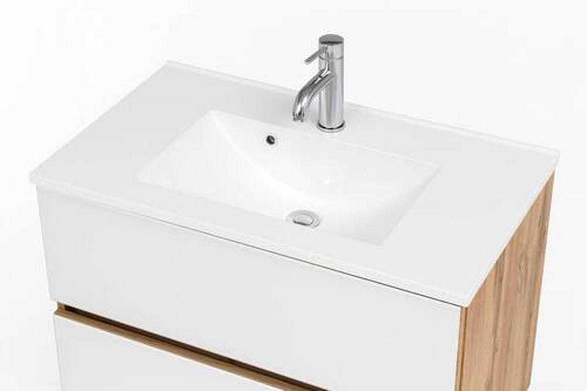 Badmöbel-Set 6-Tlg. inkl. LED Helsinki, Weiß/Eiche - Eichefarben/Weiß, KONVENTIONELL, Glas/Holzwerkstoff (160cm) - Held