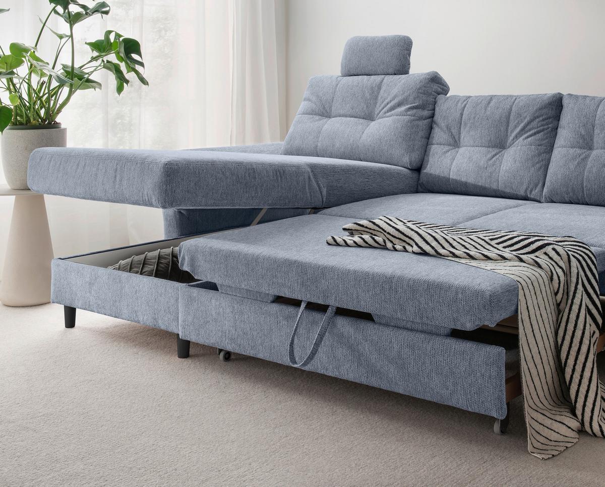 Wohnlandschaft Brizzini Hellblau U: 176x338x206 cm - Schwarz/Hellblau, MODERN, Textil (176/338/206cm) - Livetastic