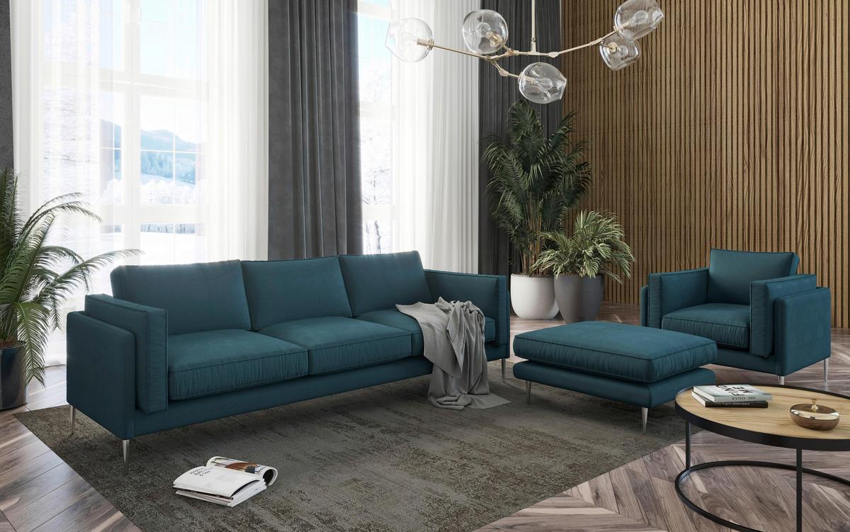 Sitzgarnitur Austin - Edelstahlfarben/Petrol, Design, Textil - Livetastic