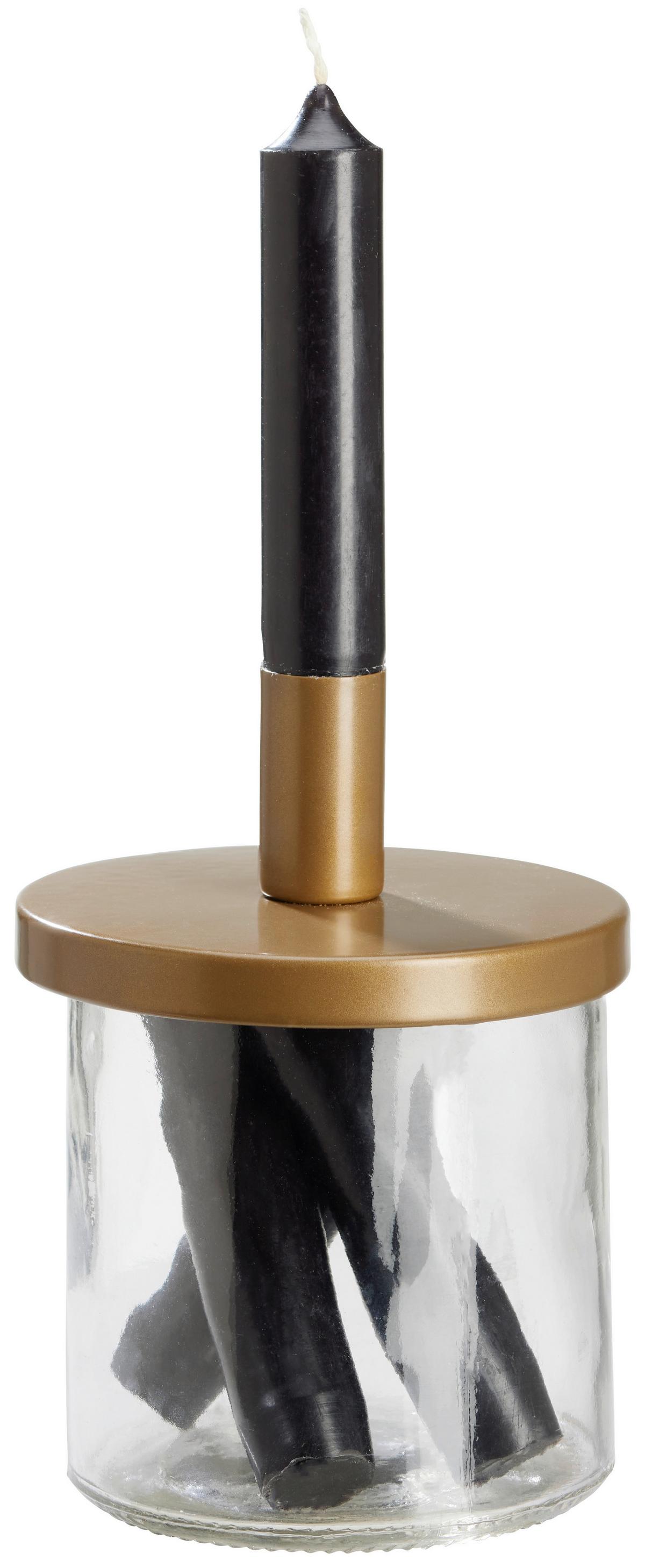 Stojan na svíčky Elena, výška: 14cm - barvy zlata, Romantický / Rustikální, kov/sklo (10,5/14cm)