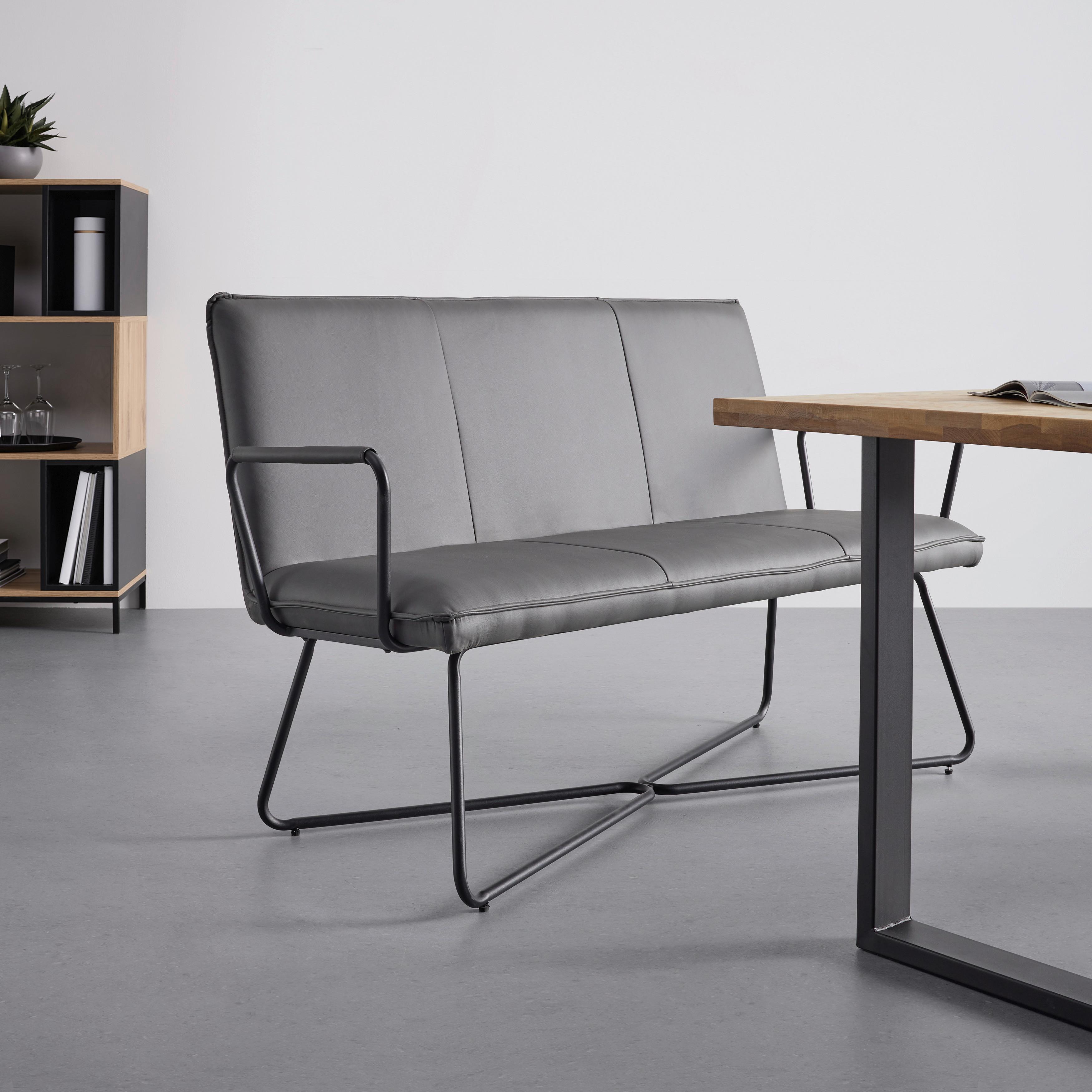 Lavica z koženky Bosco - sivá - čierna/sivá, Modern, kov/drevo (140/90/62cm) - Bessagi Home