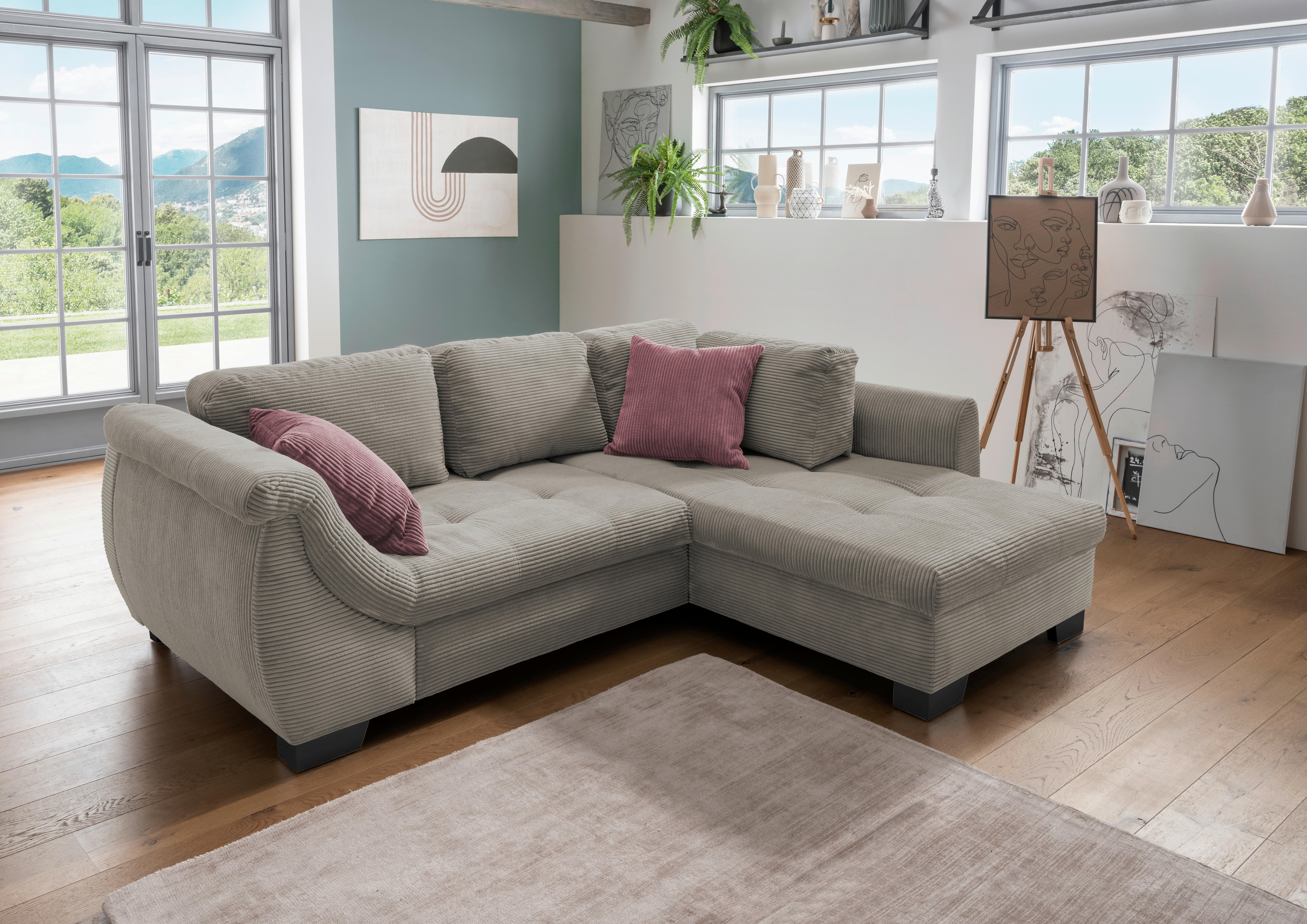 Ecksofa mit Schlaffunktion Flora Graubraun Kord - Koralle/Graubraun, Design, Textil (250/190cm) - MID.YOU