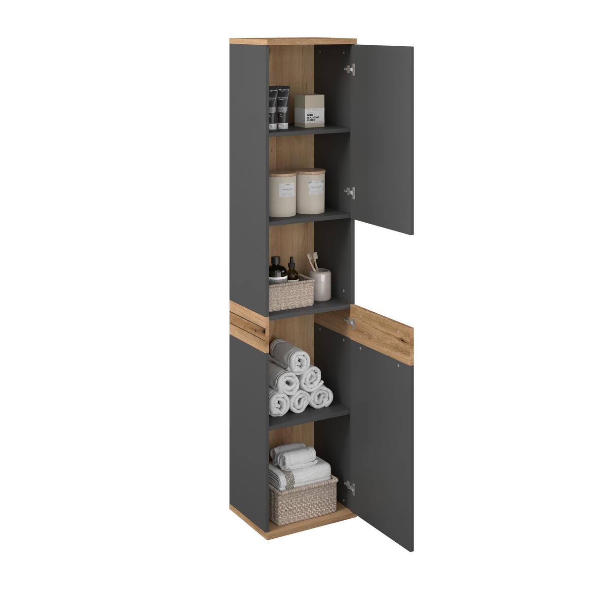 Badezimmer Hochschrank Cotia Cotls 40x187,6 cm Anthrazit - Eichefarben/Anthrazit, MODERN, Holzwerkstoff (40/187,6/30cm) - James Wood