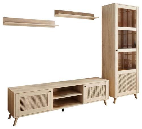 Wohnwand Wiener - Eichefarben, Design, Glas/Holzwerkstoff - MID.YOU