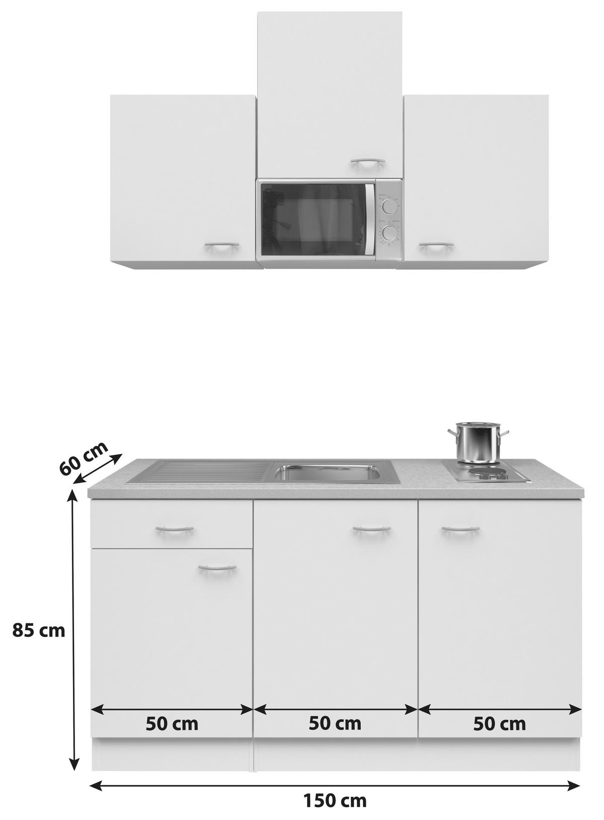 Miniküche M. Mikrowelle + Kochfeld 150cm Weiß/grau Dekor - Hellgrau/Weiß, MODERN, Holzwerkstoff (150cm) - FlexWell