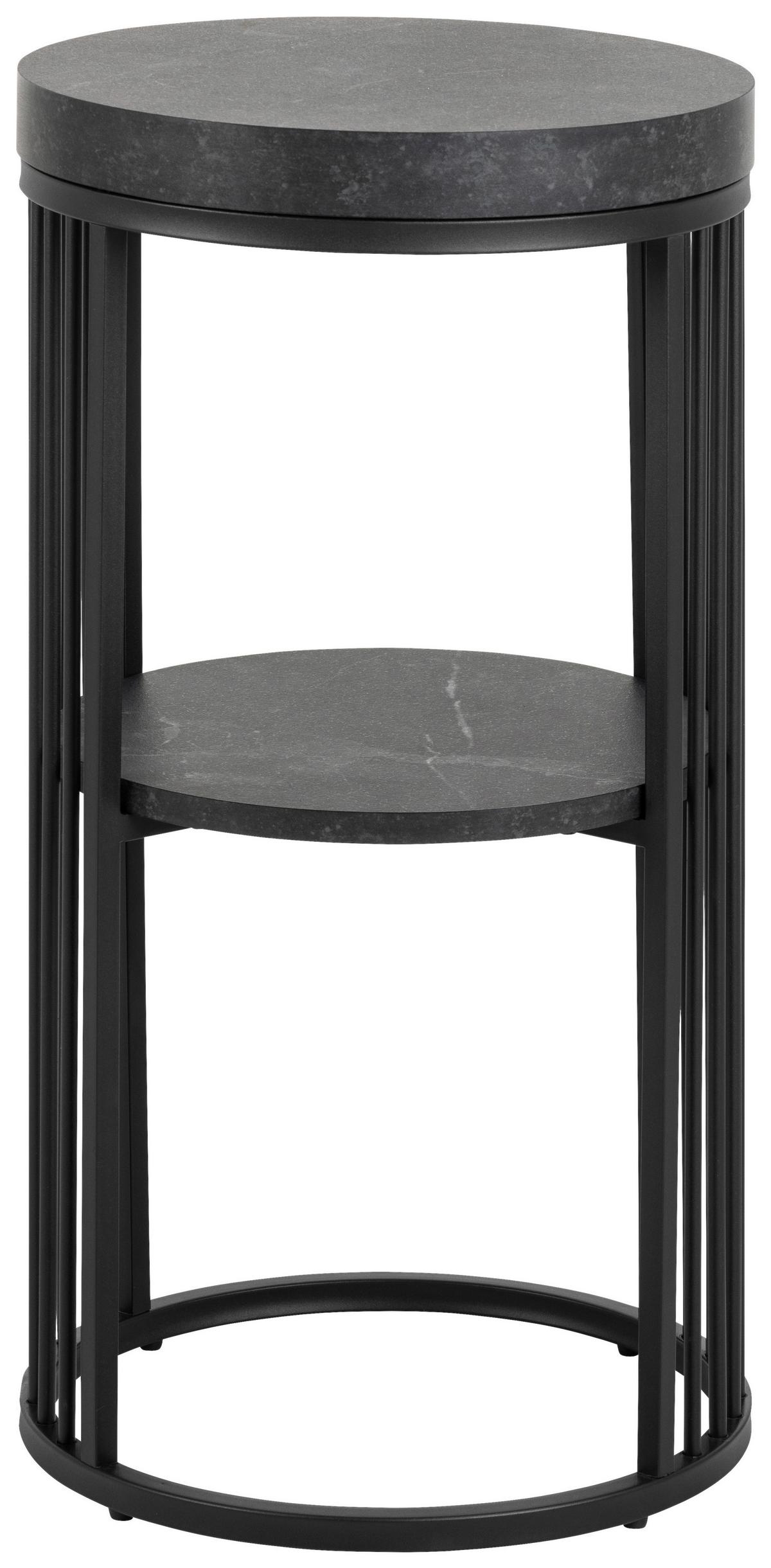 Odkládací stolek Strington, vzhled mramoru, š/v: 35/65cm - černá, Design, kov/kompozitní dřevo (35/65cm)