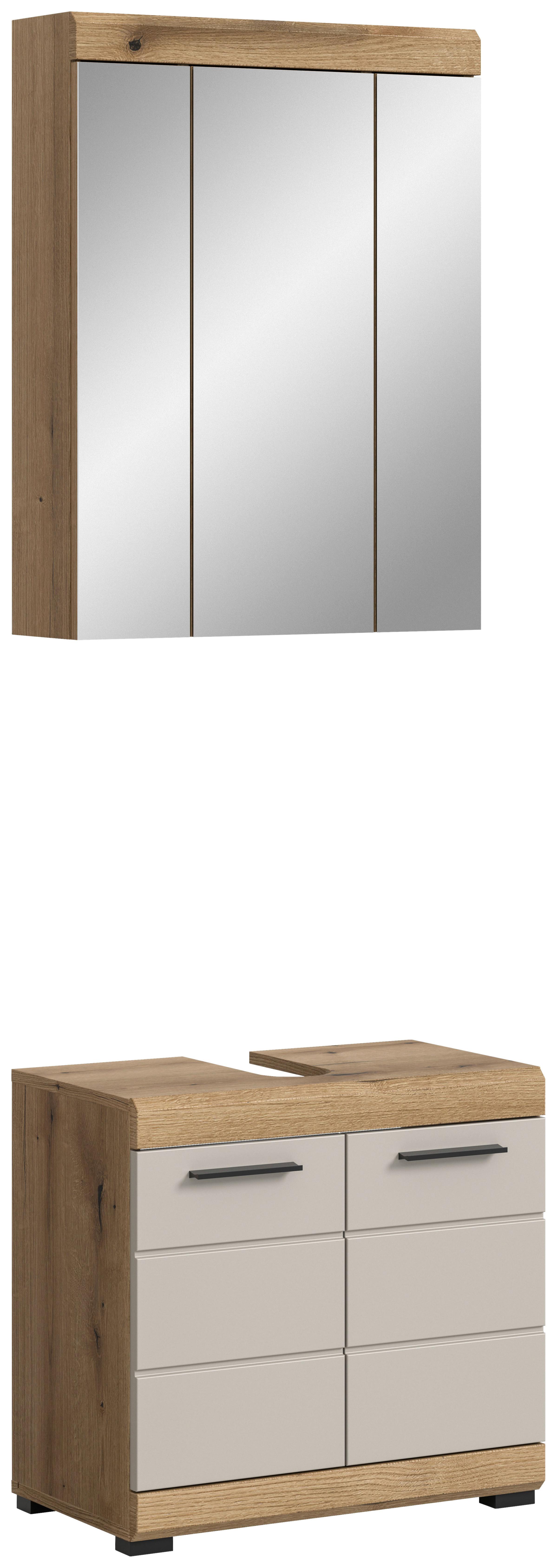 Badezimmer Scout Kaschmir/Naturfarben B: 60 cm - Kaschmir/Schwarz, MODERN, Glas/Holzwerkstoff (60cm) - MID.YOU