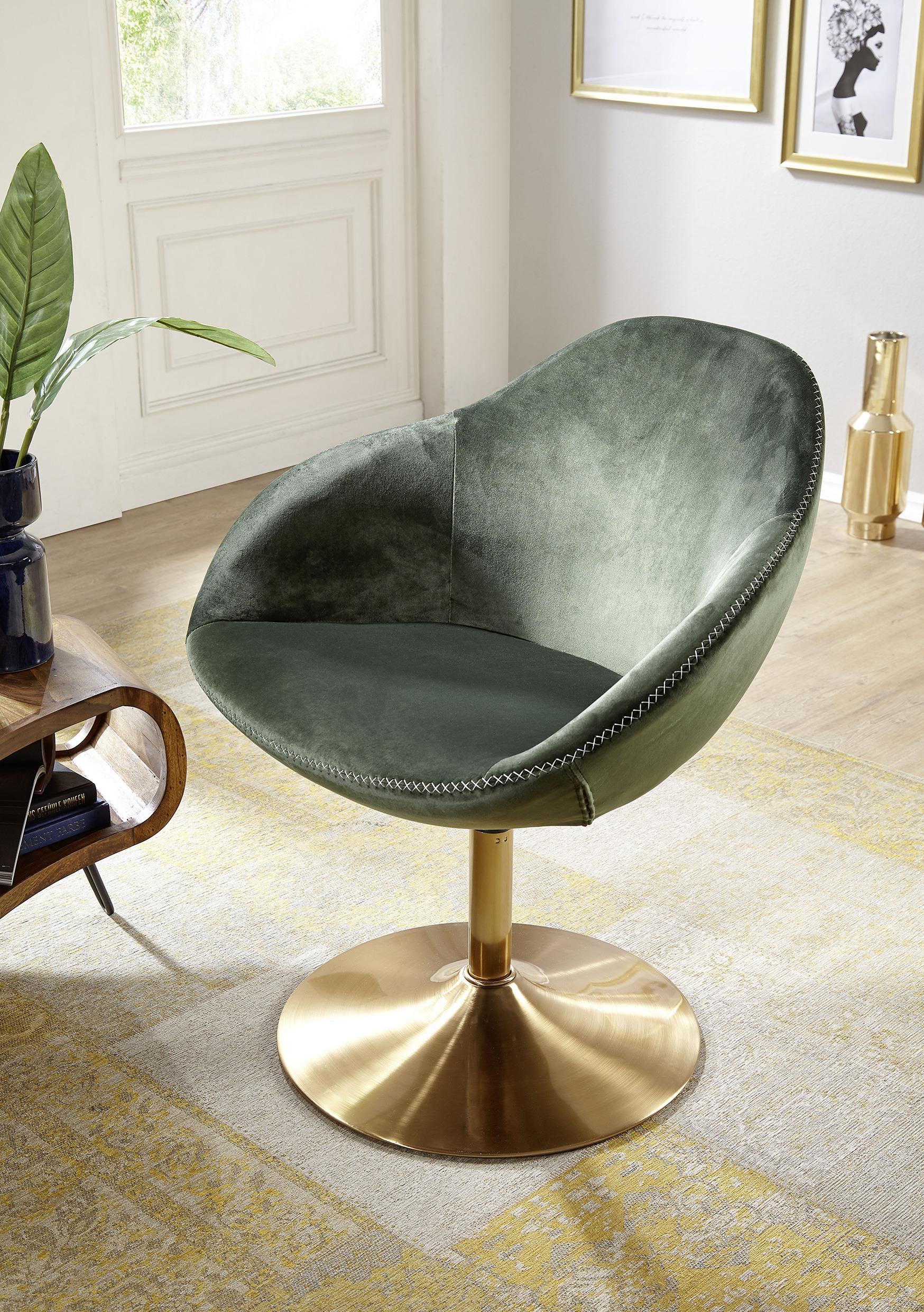MID.YOU Schalenstuhl Sarin Grün Samt, Standfuß Gold