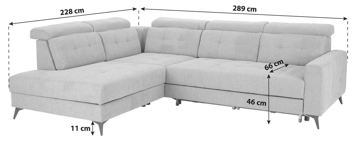 Ecksofa Mit Bettfunktion Barletta Grau - Schwarz/Grau, MODERN, Textil (228/289cm) - Luca Bessoni