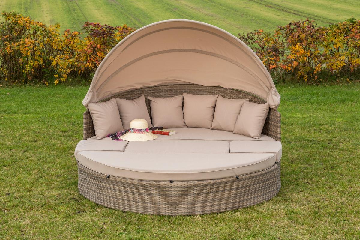 Gartenmuschel Riva Metall/ Kunststoff/Textil verstellbar - Beige/Naturfarben, KONVENTIONELL, Kunststoff/Textil (180/88/183cm) - Gardenson