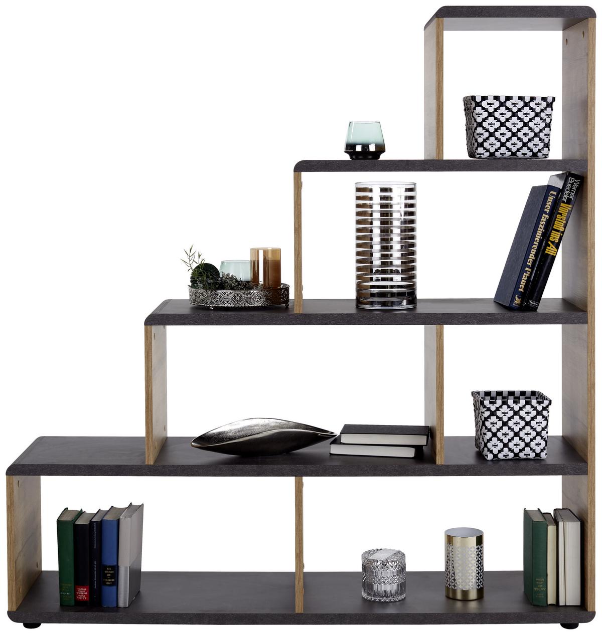 Regal Fontana B 138,5cm, Betonoptik/Eiche Dekor - Eiche Wotan, MODERN (139/148/35cm)