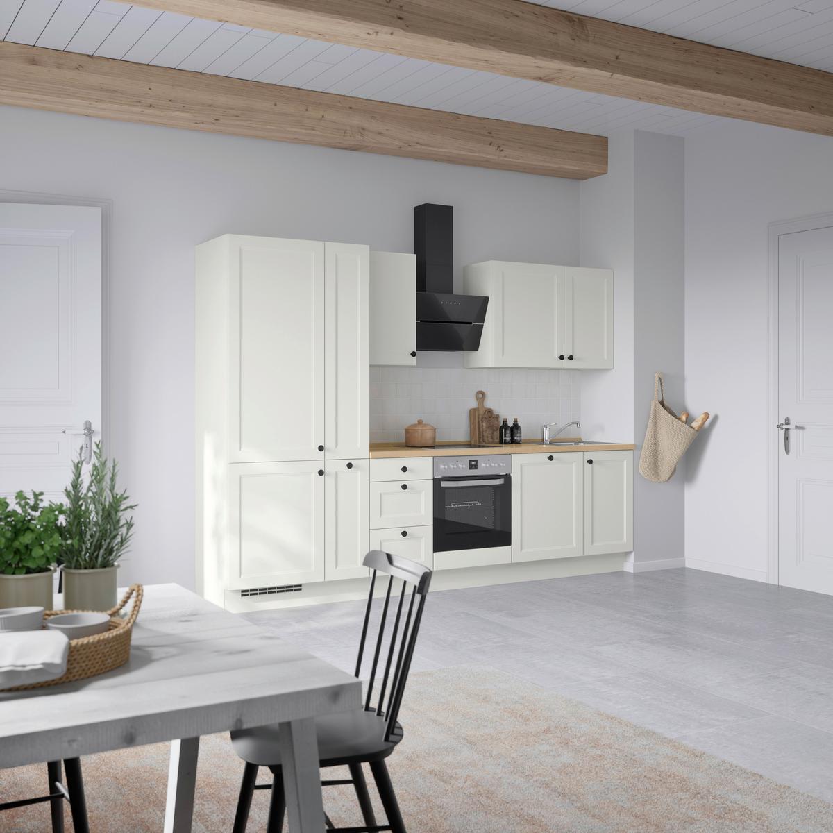 Kuchynská linka 300 cm, biela/dekor dub Sierra - čierna/biela, Modern, kov/kompozitné drevo (300cm) - Nobilia