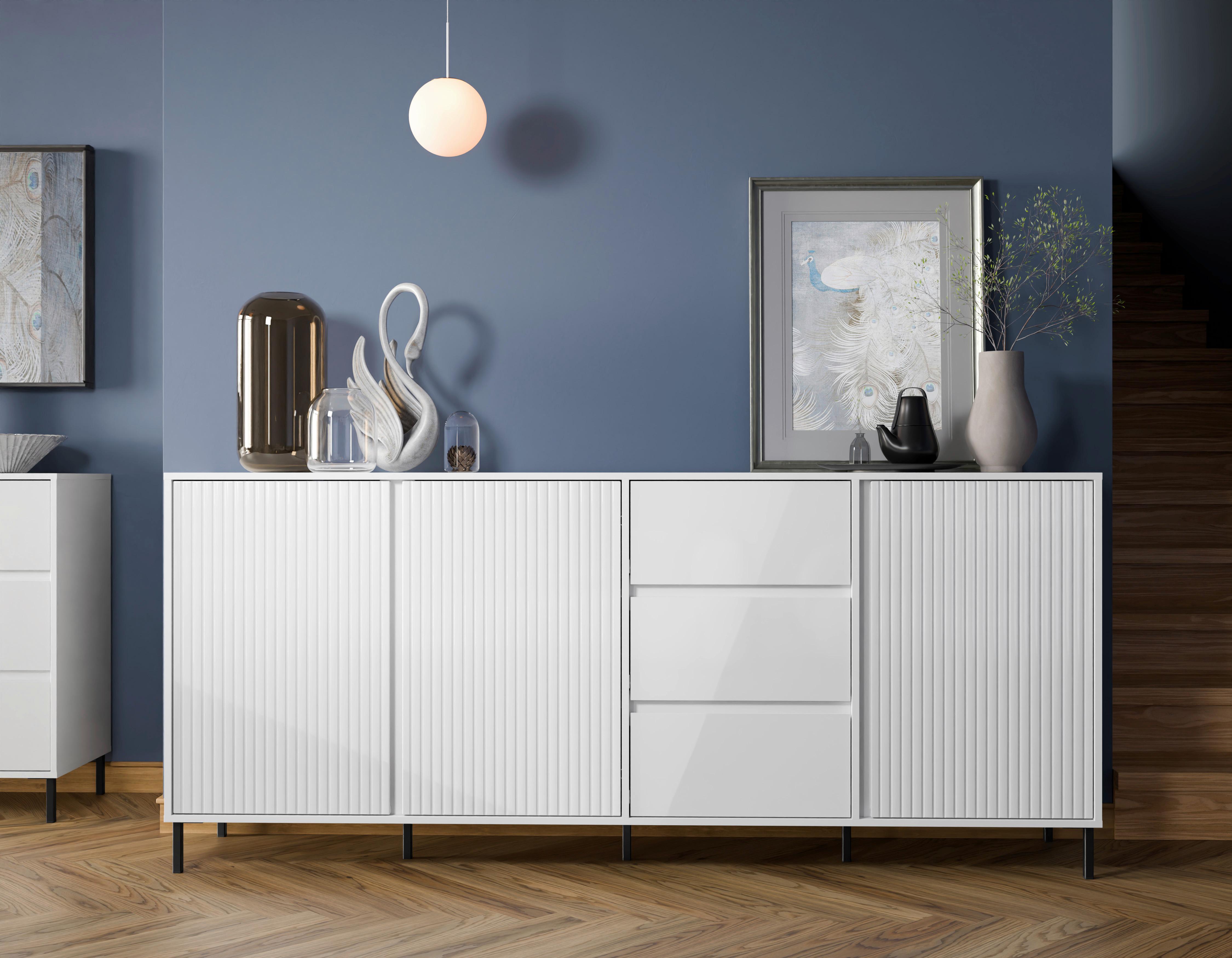 Kommode Avenale Weiß B: 212 Cm - Schwarz/Weiß, Trend, Holzwerkstoff (212/91,6/40cm)
